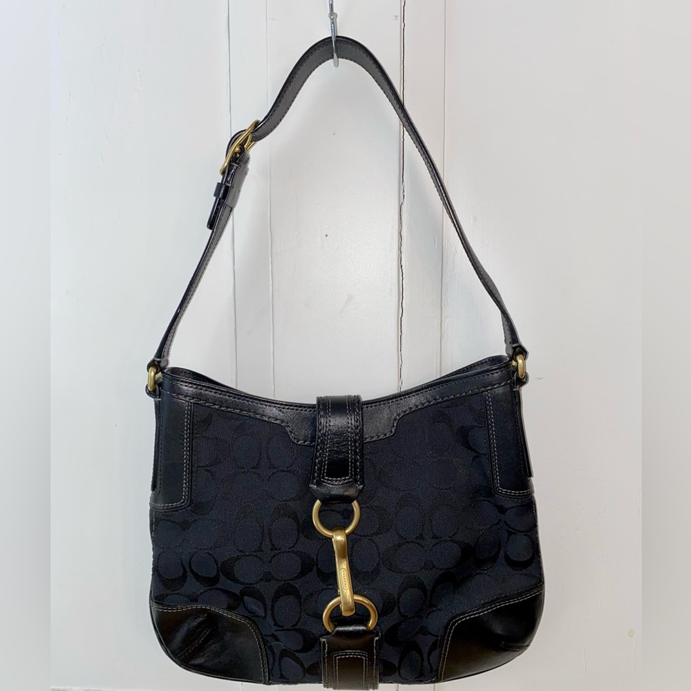 Authentic Coach Black Signature Hampton Shoulder Bag, Serial No. D0768-11058